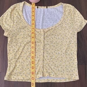 yellow flower button down crop top